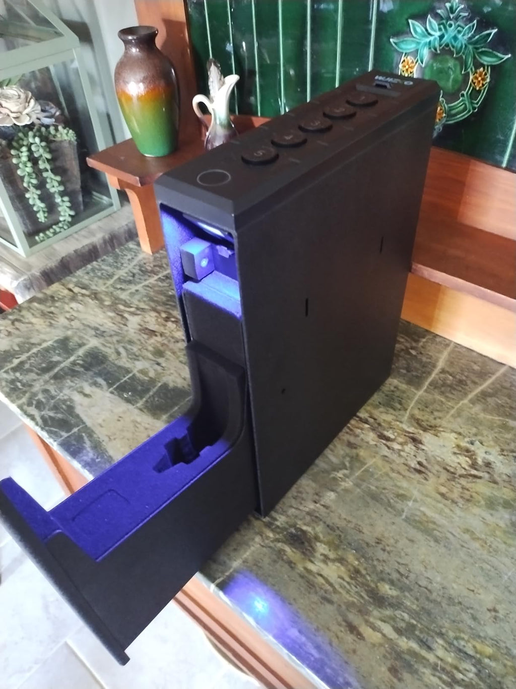 VAULTIQ StrikeLock™ – Biometric Mounted Gun Safe | Auto-Open Access for Nightstand, Desk, Wall & Truck | Fingerprint + 4-Button Backlit Keypad + Key